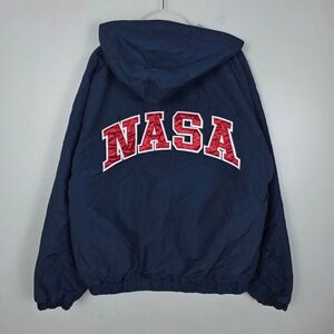 NASA Kennedy Space Center GEAR for Sports Windbreaker Zip Hooded Jacket Navy